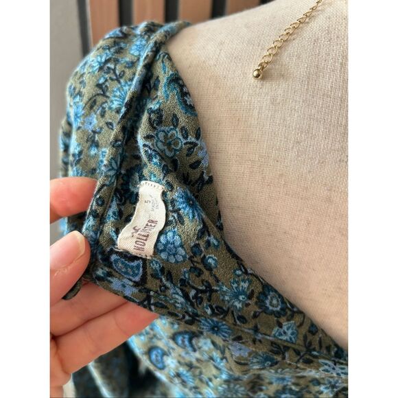 Hollister | Boho Green & Blue Paisley Keyhole Chest Long Sleeve Dress size 5 - Picture 5 of 6